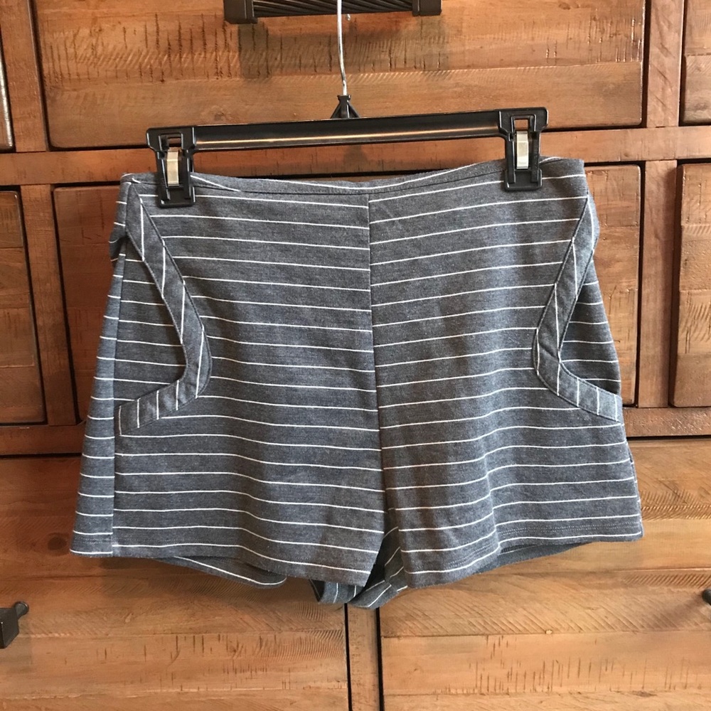 Gray & White Striped High Waisted Shorts